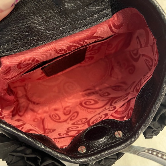 NWT Brighton “Kimbell” Satin & Leather Trim Bag w Rosettes & Heart Metal Handles - Picture 9 of 16